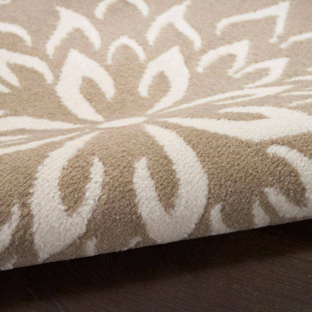 Taupe Floral Synthetic Rectangular 8' x 10' Area Rug