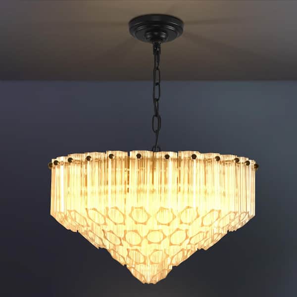 PUYRNF Modern 14 in. Round Chandelier, Luxury 6-Light Black Chandelier for Foyer, Living Room, Staircase, Dining Room