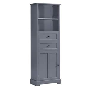 22 in. W x 11.8 in. D x 66 in. H Gray Bathroom Linen Cabinet with 2-Drawers and Adjustable Shelf