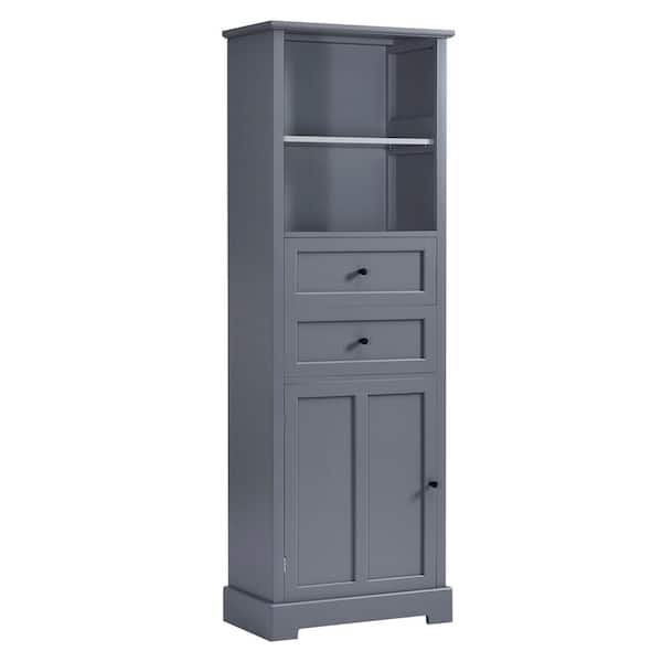 FAMYYT 22 in. W x 11.8 in. D x 66 in. H Gray Bathroom Linen Cabinet with 2-Drawers and Adjustable Shelf