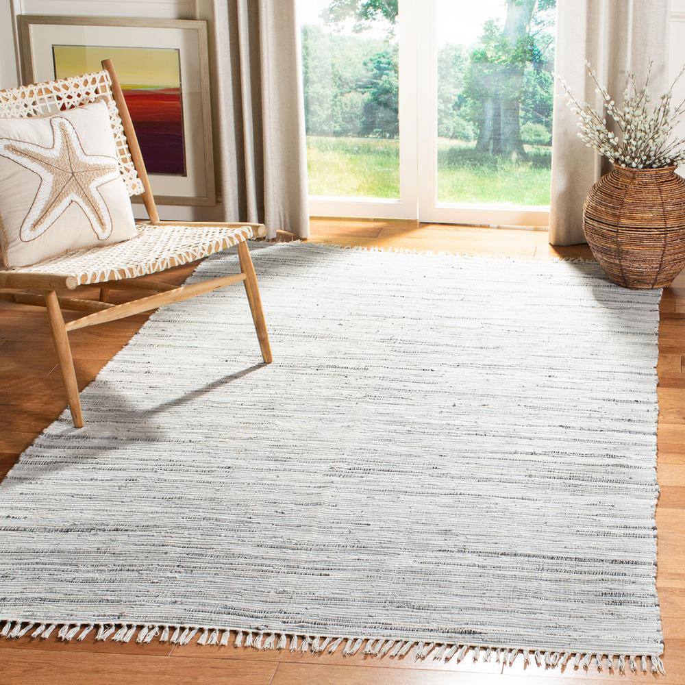 Hand-Woven Gray Cotton 4' x 4' Square Flatweave Area Rug