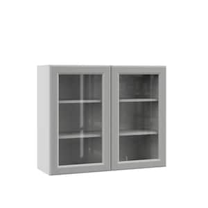 Designer Series Elgin Assembled 36x30x12 in. Wall Kitchen Cabinet with Glass Doors in Heron Gray