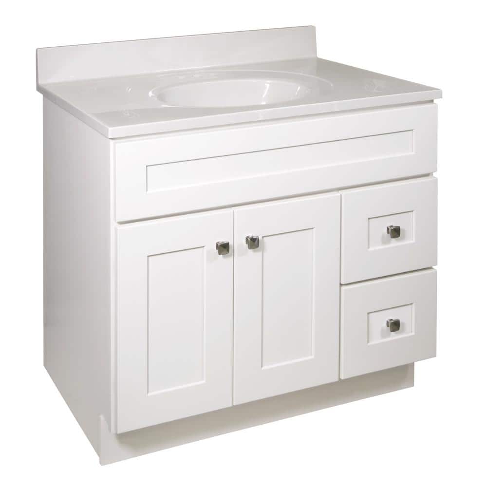 Design House Brookings RTA Shaker 37 in. W x 22 in. D x 36.3 in. H Bath Vanity in White with White Vanity Top with White Basin -  585703