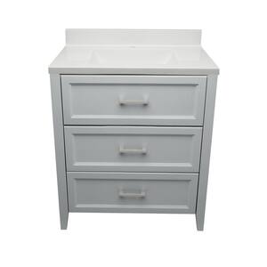31 in. W x 22 in. D x 36 in. H Bath Vanity in Gray with White Cultured Marble Top Single Hole