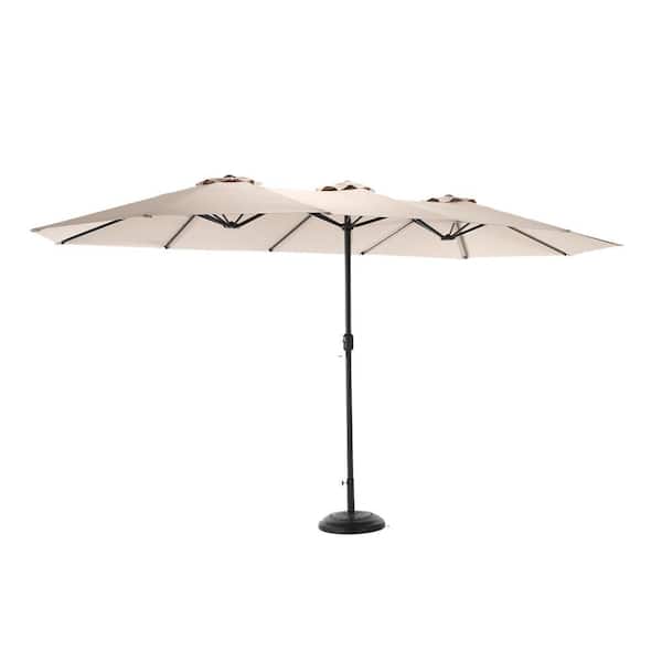 Unbranded Market Umbrella, 14.8 ft. Powder Coated Steel Market Double Sided Patio Umbrella in Khaki with Easy Crank