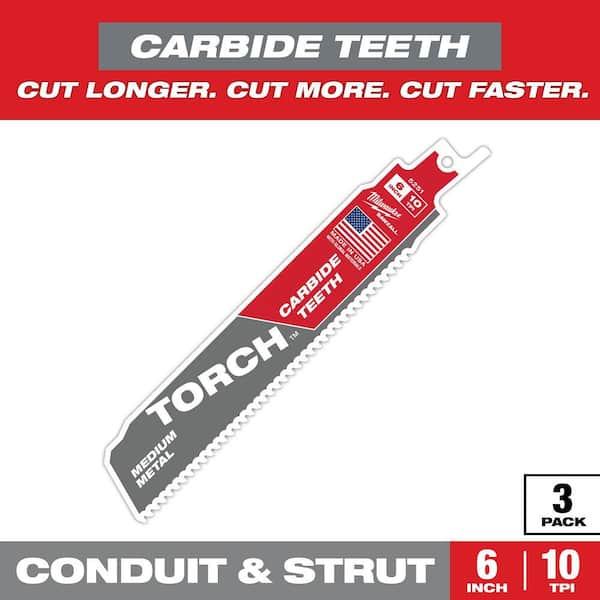 Milwaukee 6 in. 10TPI The TORCH with Carbide Teeth Metal Cutting SAWZALL Reciprocating Saw Blade (3-Pack)