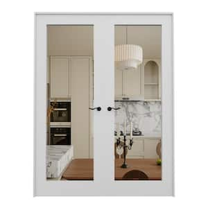 64 in. x 80 in. 1-Lite Mirrored Glass Solid Core White Primed Universal Double Prehung French Door with Assemble Jamb