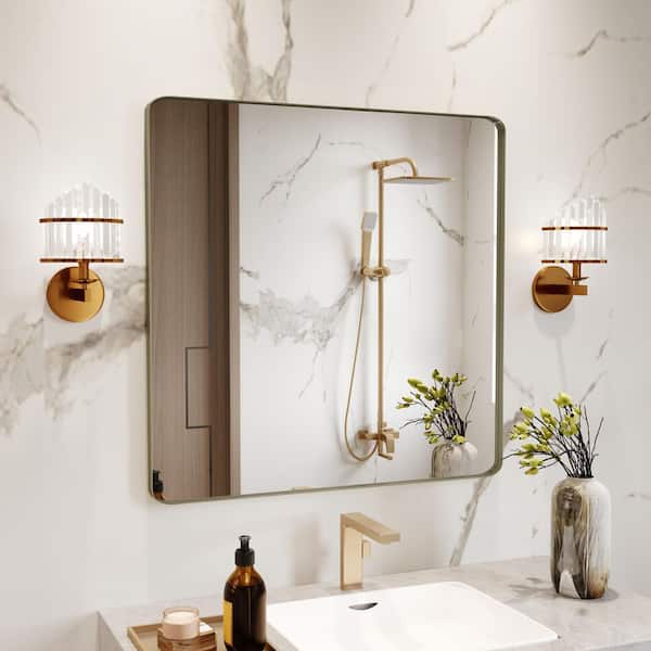 QuivaraView 36 in. W x 36 in. H Premium Aluminum Framed Rectangular Bathroom Vanity Wall Mirror in Bronze