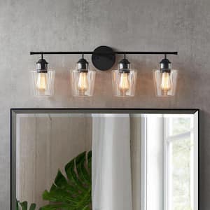 30.25 in. 4-Light Matte Black Vanity Light with Clear Glass Shade
