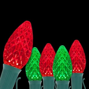 OptiCore 49 ft. 50-Light LED Red and Green Faceted C7 String Light Set