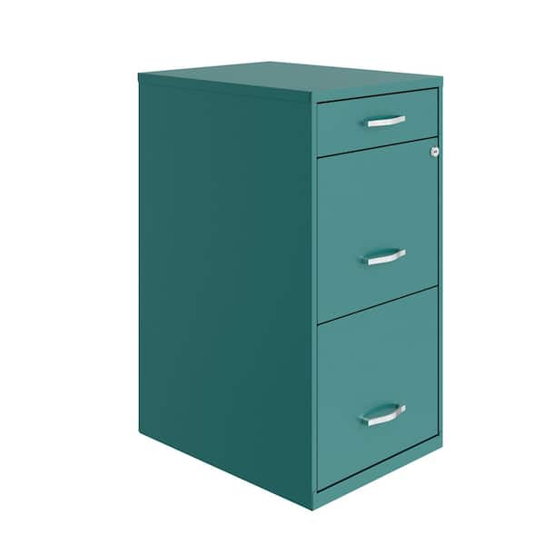 18 in. D 3-Drawer Metal Letter Width 14.25 in. W Vertical File Cabinet File-File-Pencil, Teal