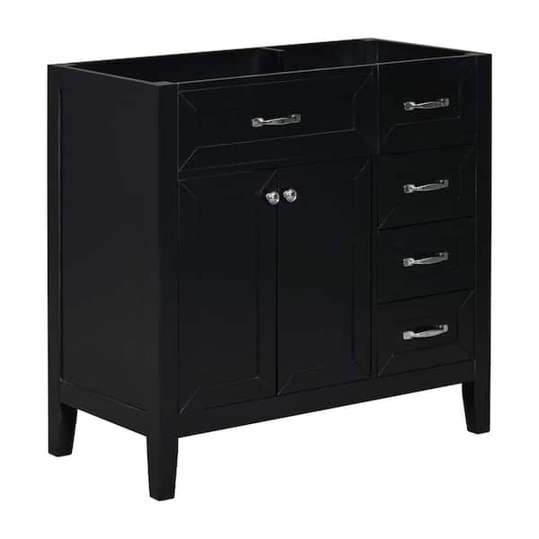 Unbranded 35.5 in. W x 17.7 in. D x 35 in. H Bath Vanity Cabinet without Top with 2 Doors and 3-Drawers in Black