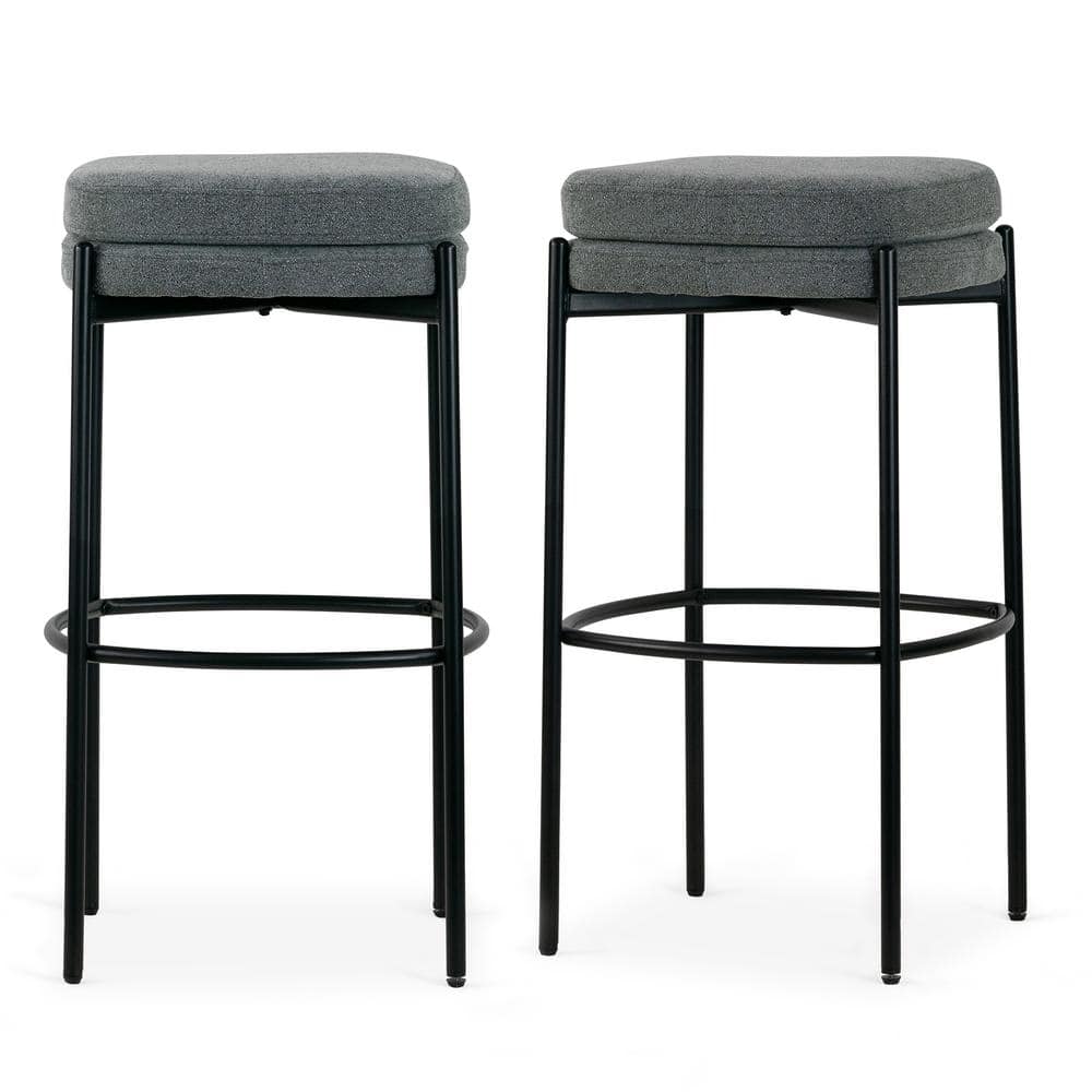 Glamour Home Avril 30 in. Gray Boucle Metal Backless Bar Stool with ...