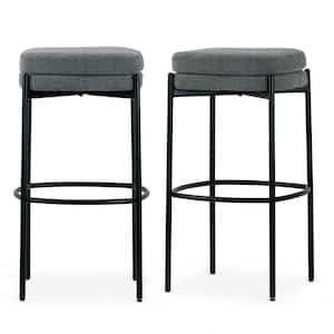 Avril 30 in. Gray Boucle Metal Backless Bar Stool with Black Metal Legs Set of 2
