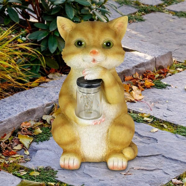 Goodeco Garden Outdoor Cat Statue - Cat Resin with Solar Light