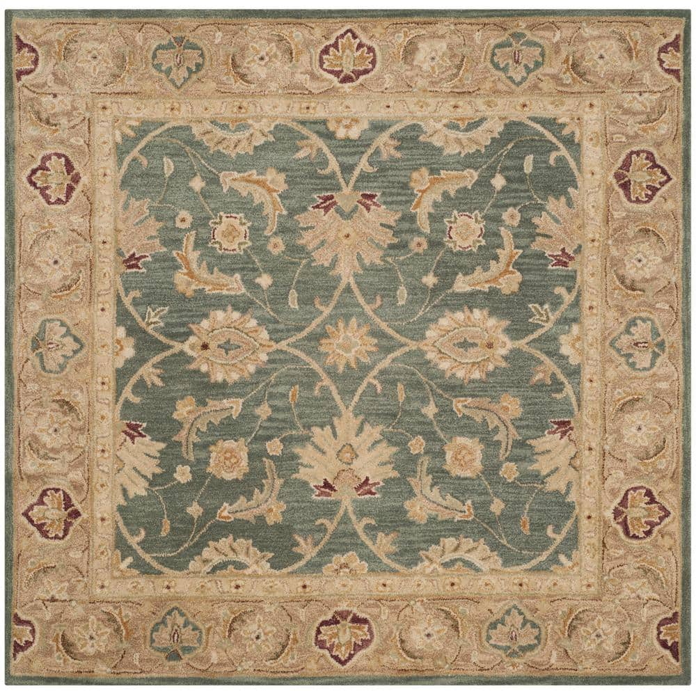 Handmade Teal Blue Wool 6' Square Tufted Area Rug