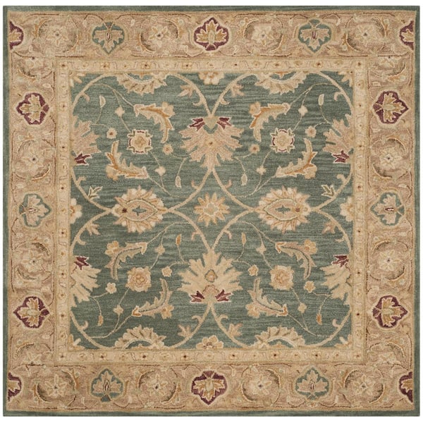SAFAVIEH Antiquity Teal Blue/Taupe 6 ft. x 6 ft. Square Border Area Rug
