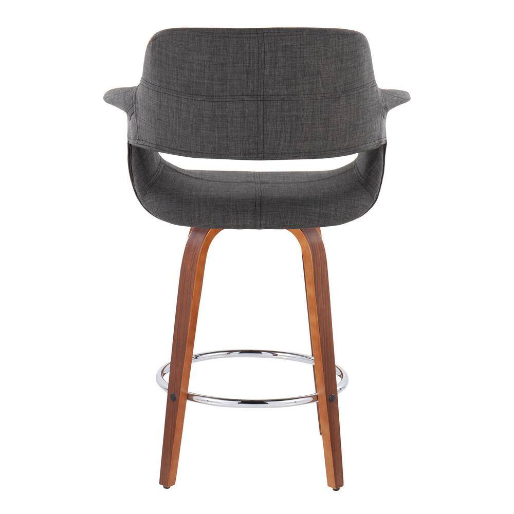 Set of 2 Dark Gray Swivel Walnut Wood Counter Stools