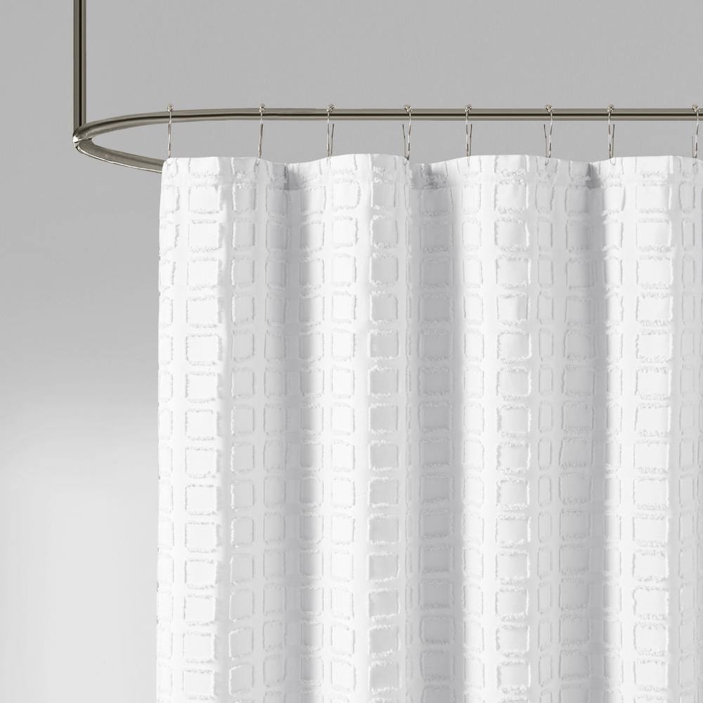 White Woven Clipped Geometric Shower Curtain 72x72