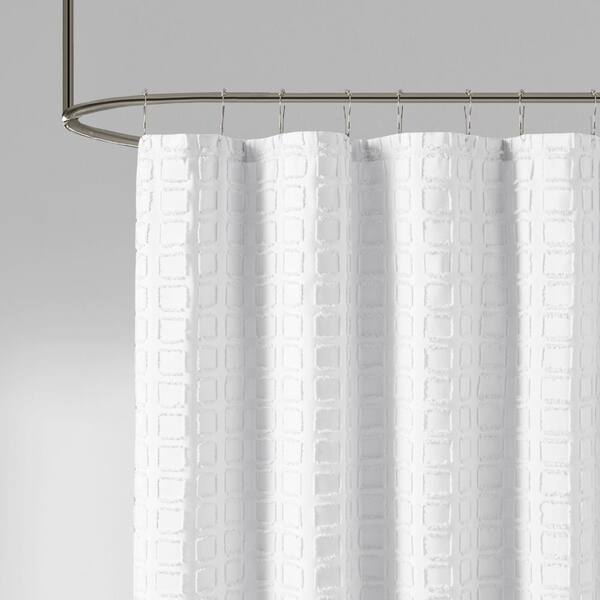 Madison Park Quade White 72 In Woven Clipped Solid Shower Curtain Mp70 6707 The
