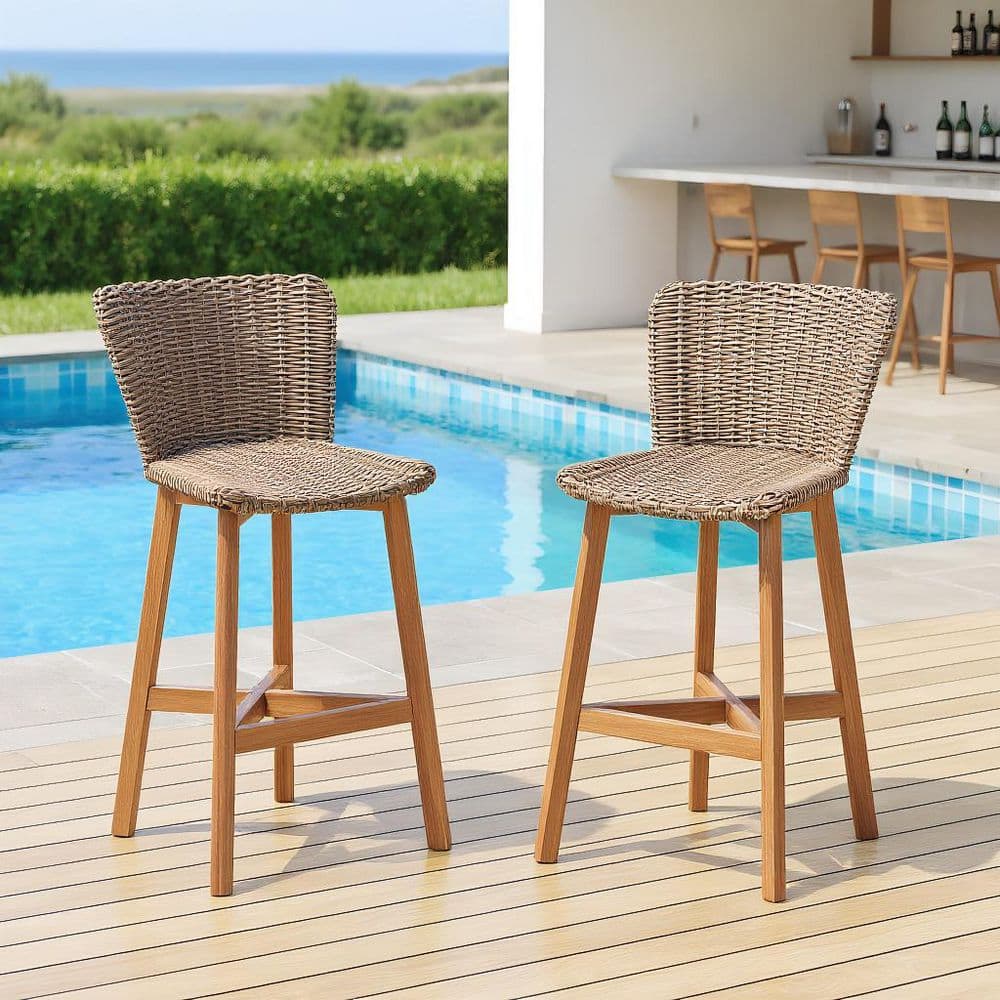 Acacia Wood Outdoor Bar Stools for Garden, Patio (2-Pack) price history on PriceWatchPro