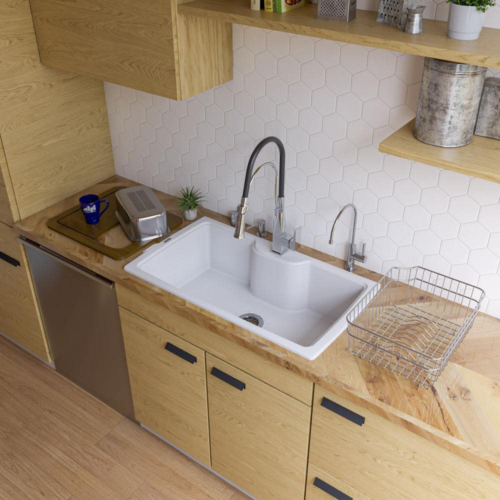 White 35'' Drop-In Single Bowl Granite Kitchen Sink