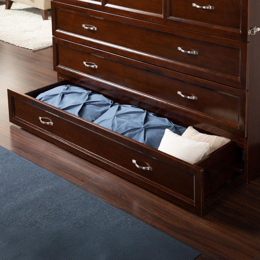 Queen Antique Walnut Murphy Bed Chest with Charging Station