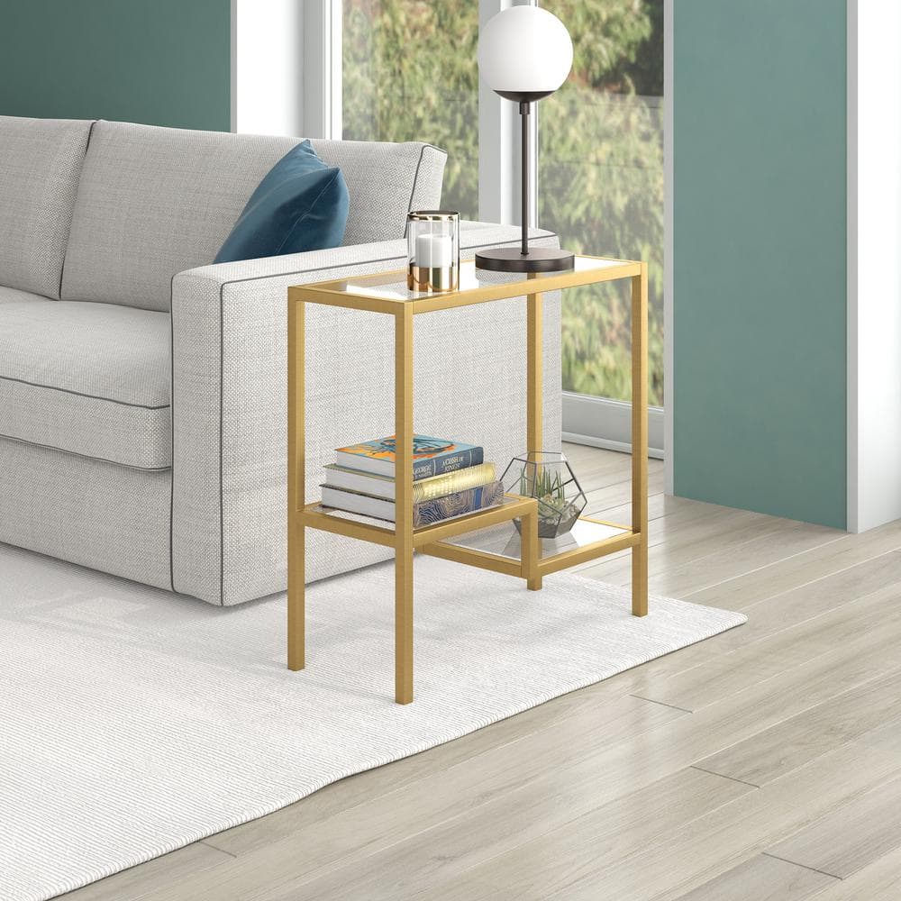 Brass and Glass Rectangular Hollywood Glam Accent Table