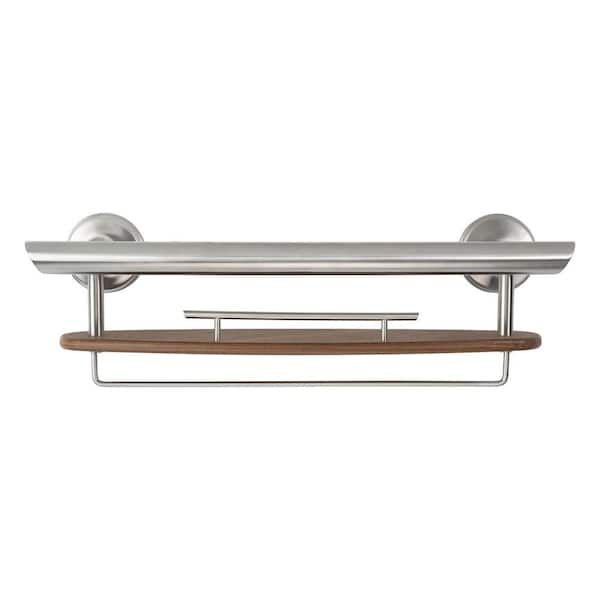 3-in-1 20 in. Grab Bar with Washcloth Bar in Brushed Nickel and Shampoo Shelf in Antique Mahogany