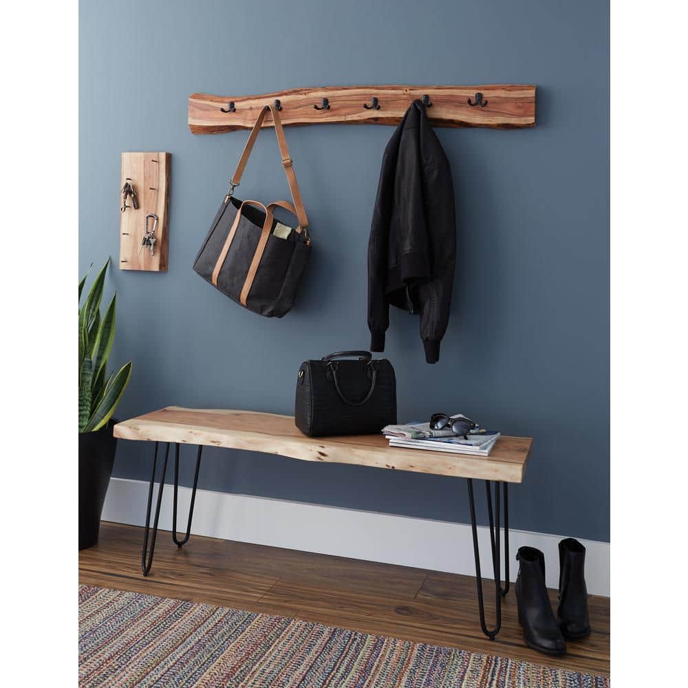 Natural Acacia Wood 48" Hairpin Metal Leg Live Edge Bench