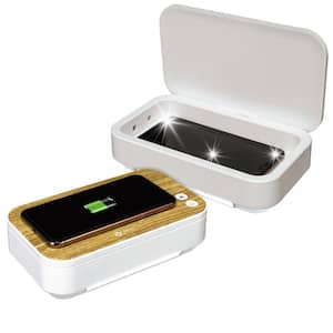 UVC Disinfecting Phone Case with Wireless Charging, White and Wood-Grain