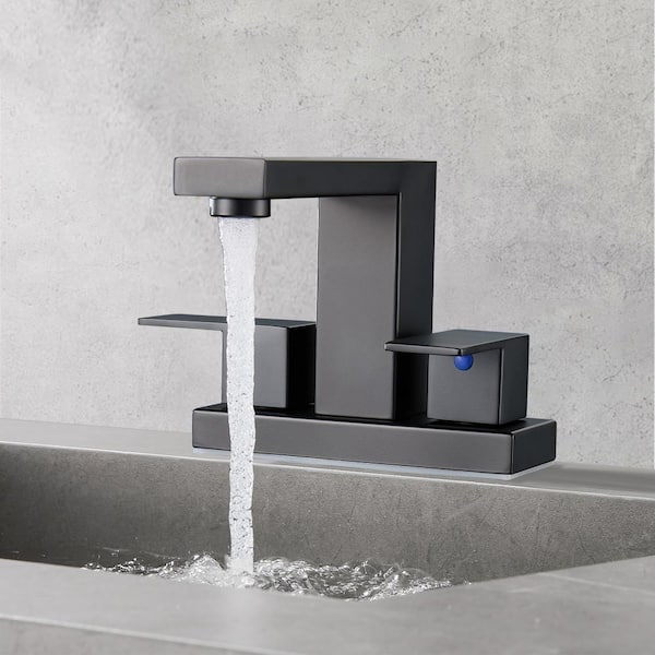 304-Stainless Steel 4 in. Centerset Double Handle Bathroom Faucet with Drain Kit Included in Matte Black