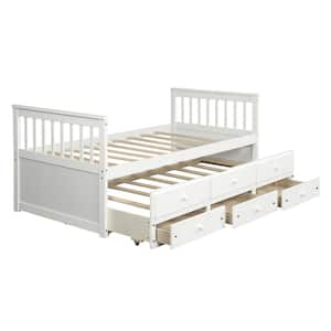 White Captain's Bed Twin Daybed with Trundle Bed and Storage Drawers (76 in. L x 43.5 in. W x 35.75 in. H)