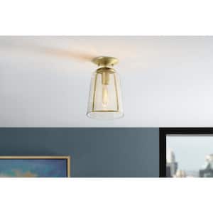 Desmond 7 in. 1-Light Modern Brushed Gold Semi Flush Mount Ceiling Light with Smoke Seeded Glass Shade