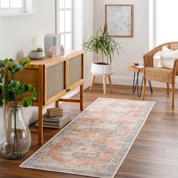 Gilda Coral 3 ft. x 18 ft. Indoor Machine-Washable Area Rug