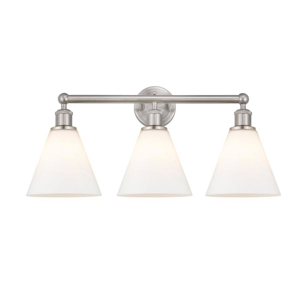 Berkshire 26 in. 3-Light Satin Nickel Vanity Light with Glass Shade price history on PriceWatchPro