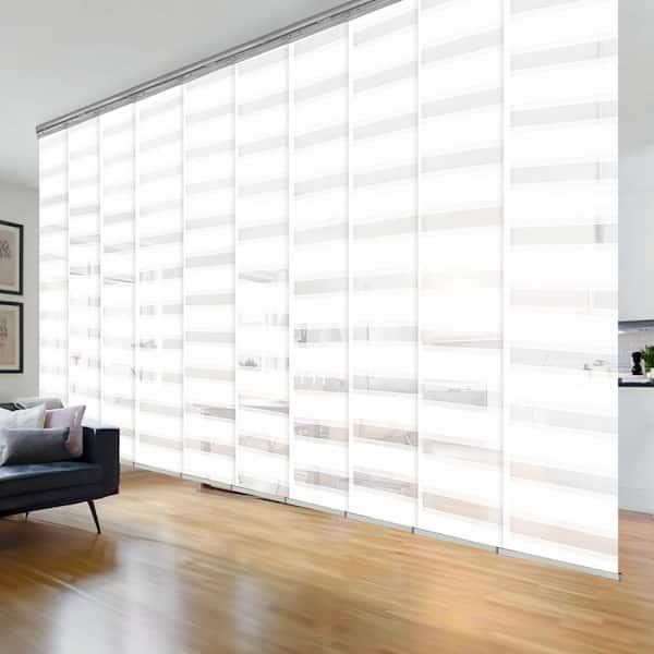 EMOH Spotlight 120 in. - 218 in. W x 116 in. L Adjustable 10-Panel Satin Nickel Double Rail Panel Track with 23.5 in. Slates