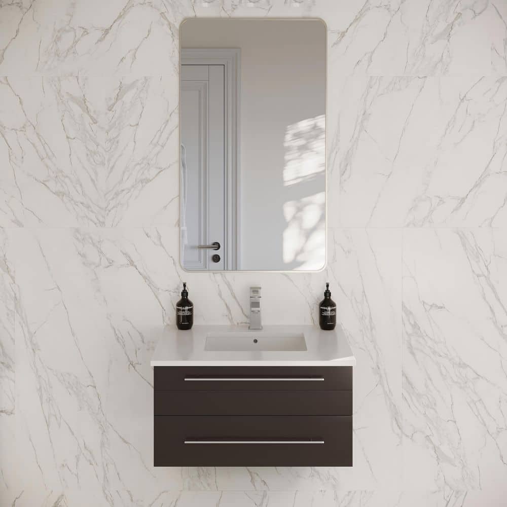 Espresso 30" Wall-Mounted Vanity with Quartz Top and Ceramic Sink