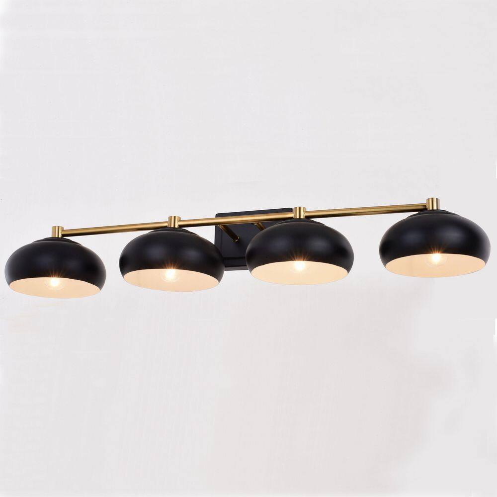 Matte Black and Satin Brass 4-Light Dimmable Vanity Fixture