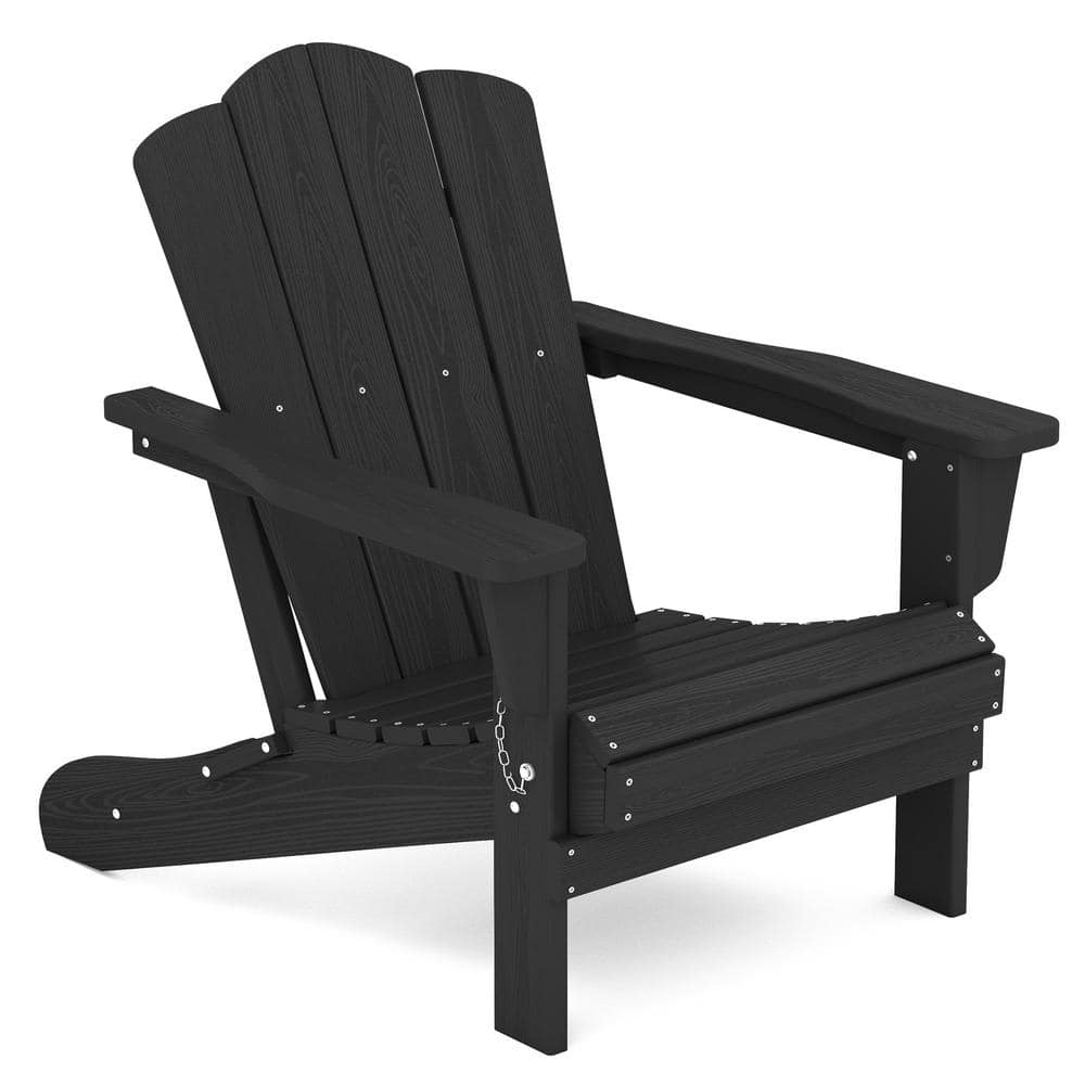 Black Plastic Folding Adirondack Armchair for Outdoor Use