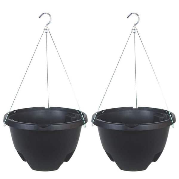 The Weekender Large 16" Black Heavy Duty Plastic Round Indoor/Outdoor Self Watering Reservoir Hanging Planter (2 Pack)