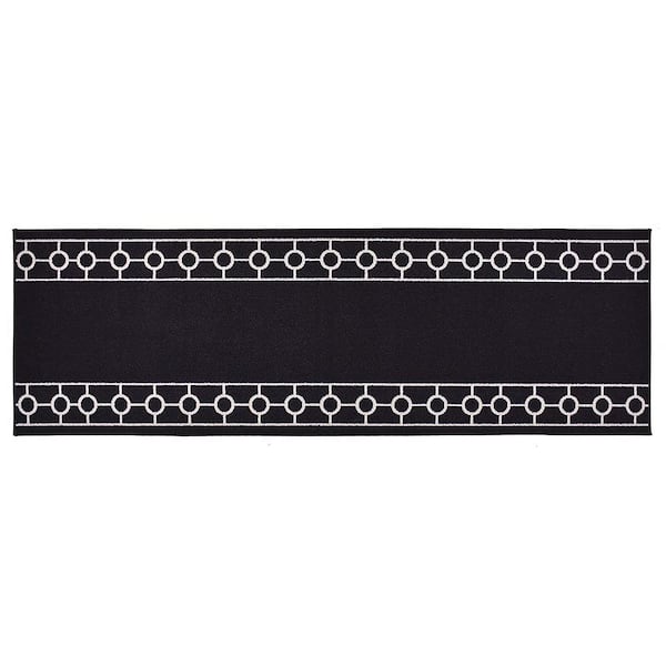 RugStylesOnline Chain Border Custom Size Black 96 in. x 26 in. Indoor Stair Treads Matching Runner Slip Resistant Backing
