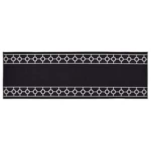 Chain Border Custom Size Black 108 in. x 26 in. Indoor Stair Treads Matching Runner Rug Slip Resistant Backing