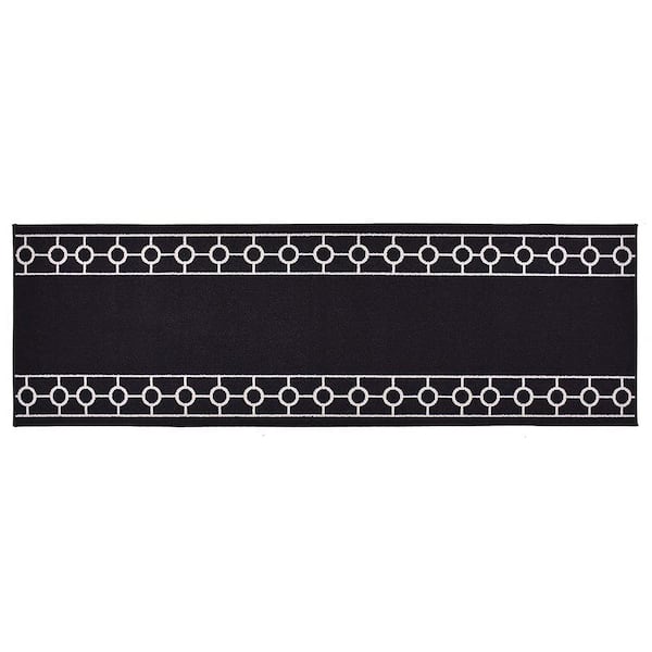 Unbranded Chain Border Custom Size Black 108 in. x 26 in. Indoor Stair Treads Matching Runner Rug Slip Resistant Backing