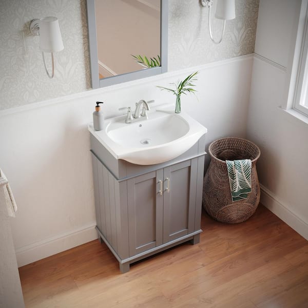 Hartford 24 in. Single Sink Transitional Gray Bath Vanity with White Ceramic Top and Integrated Sink