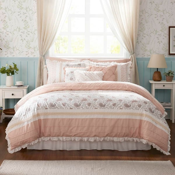 Vanessa 9-Piece Blush Cotton Queen Comforter Set