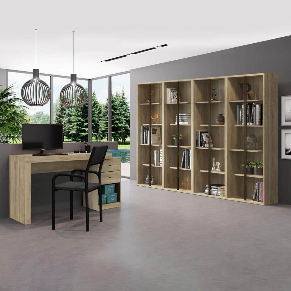 Expandable Pine Wood Home Office Desk with Storage Drawers