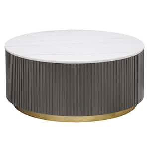 Jason 35 in. White and Charcoal Round Marble Top Coffee Table