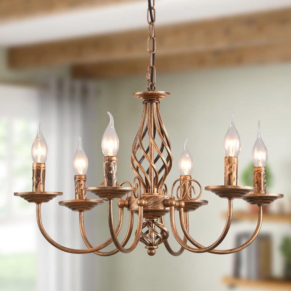 Genoci 6-Light Bronze Dimmable Classic Traditional Chandelier for