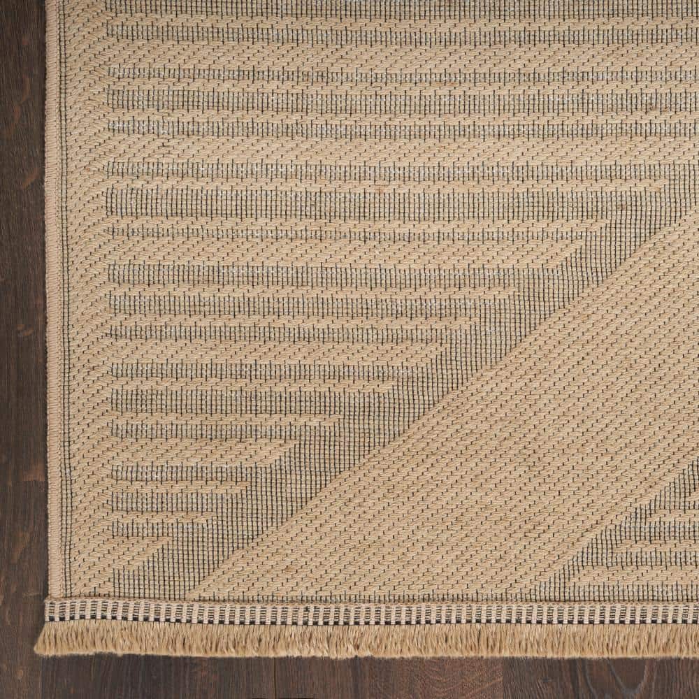 Natural Beige Geometric Flat Woven Wool and Synthetic Rug 8' x 10'